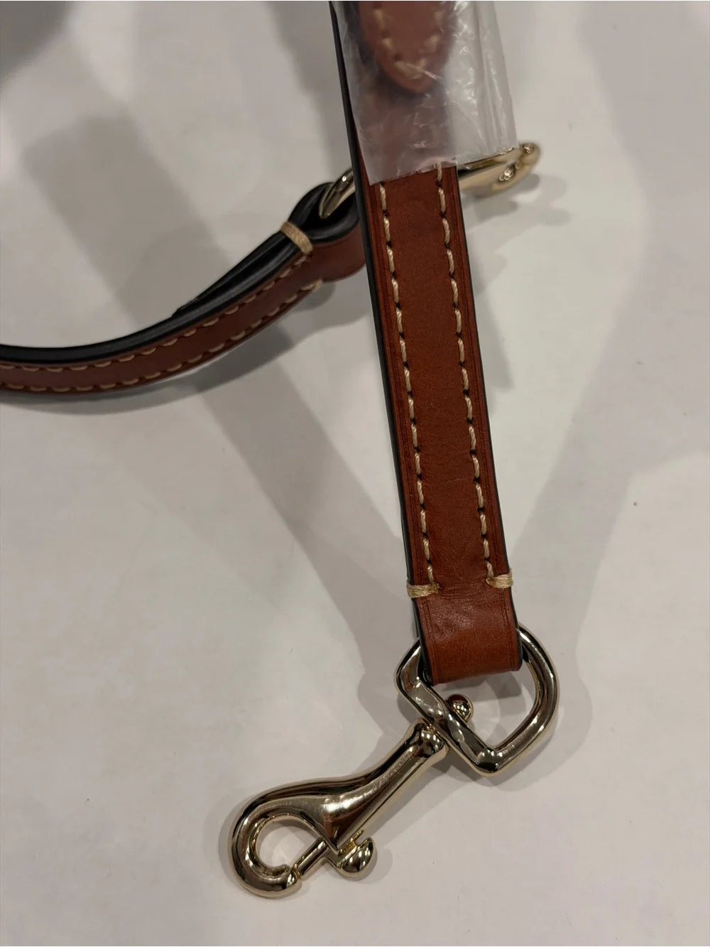 Adjustable Brown Leather Messenger Bag Strap with Light Gold Hardware
